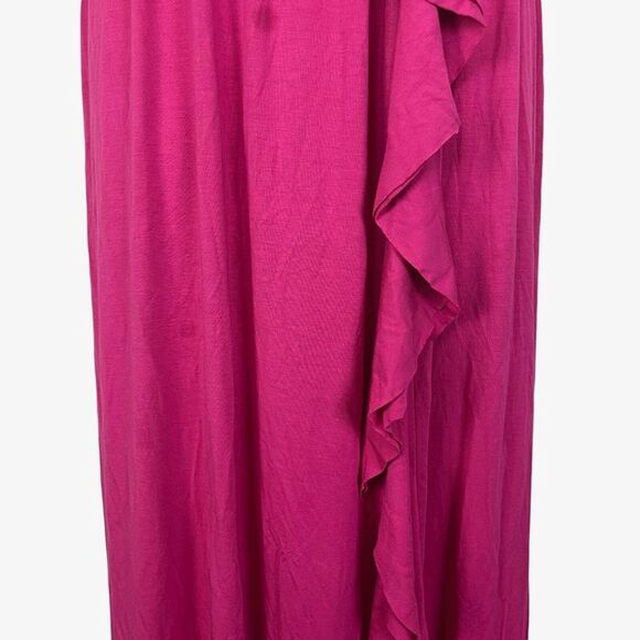 SPENSE Bright Pink Jersey Knit Maxi Sleeveless Ruffle Stretch Casual Dress sz M - Picture 3 of 16